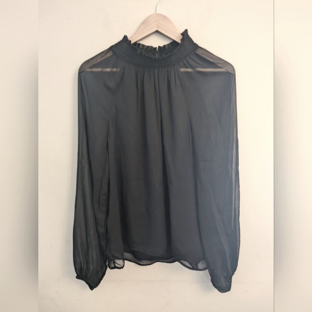 Joie Black Satin Long Sleeve Blouse Size S